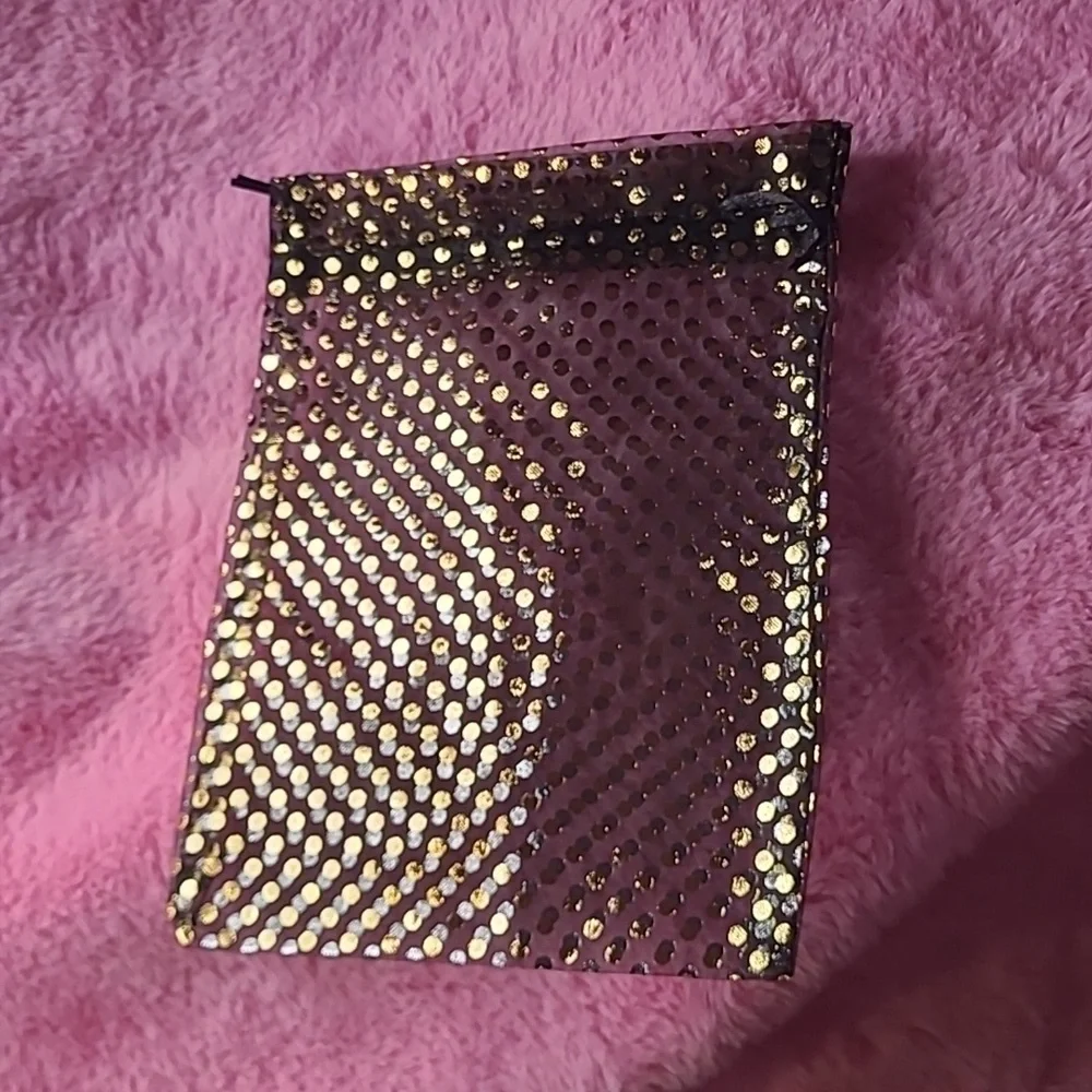 ✅️15 ct  6x8 Sheer Organza Gift Bags with Drawstring  - Polka Dot - Black/Gold